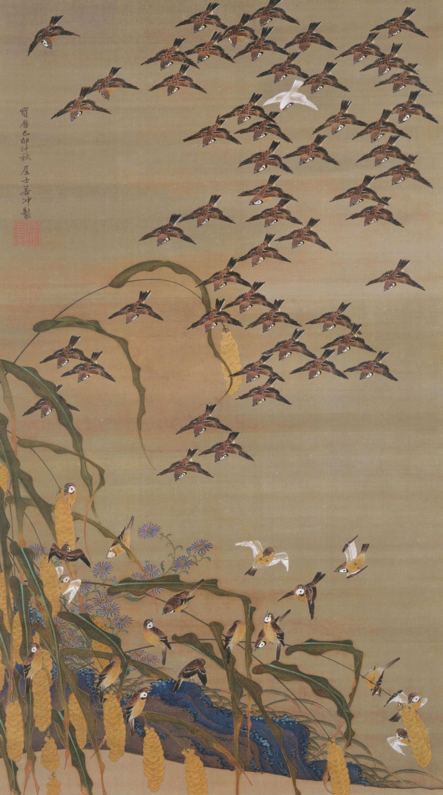 伊藤若冲 「秋塘群雀図」 （1759）